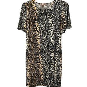 Alexandra + Oak Boat Neck Short Sleeve Snakeskin Neutral Shift Dress NWOT Sz S